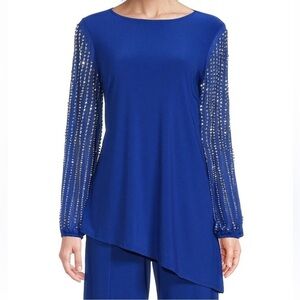 Marianna beaded long sleeve cobalt blue blouse women’s size 10